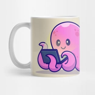 Cute Octopus Working On Laptop Cartoon Mug